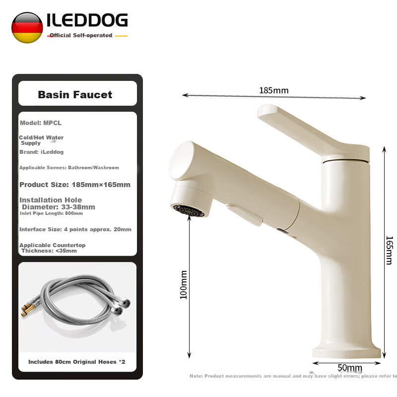 ILeddog [Germany] All-Copper Body Pull-Out Basin Faucet for Washbasin, Bathroom Universal Swivel Faucet MPCL