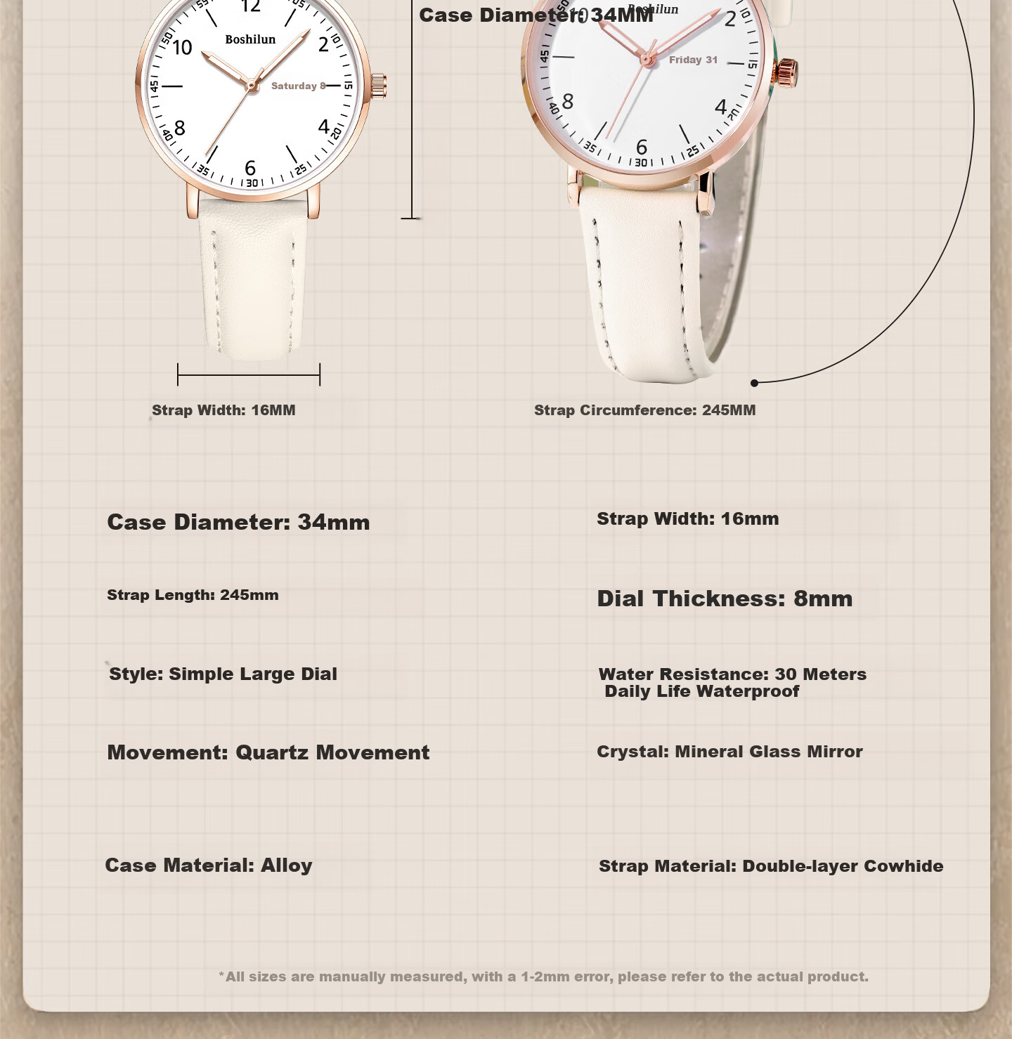 Bausch & Lomb Women's Watch Silent Quartz Sports Watch for High School Students Exam Gift 20