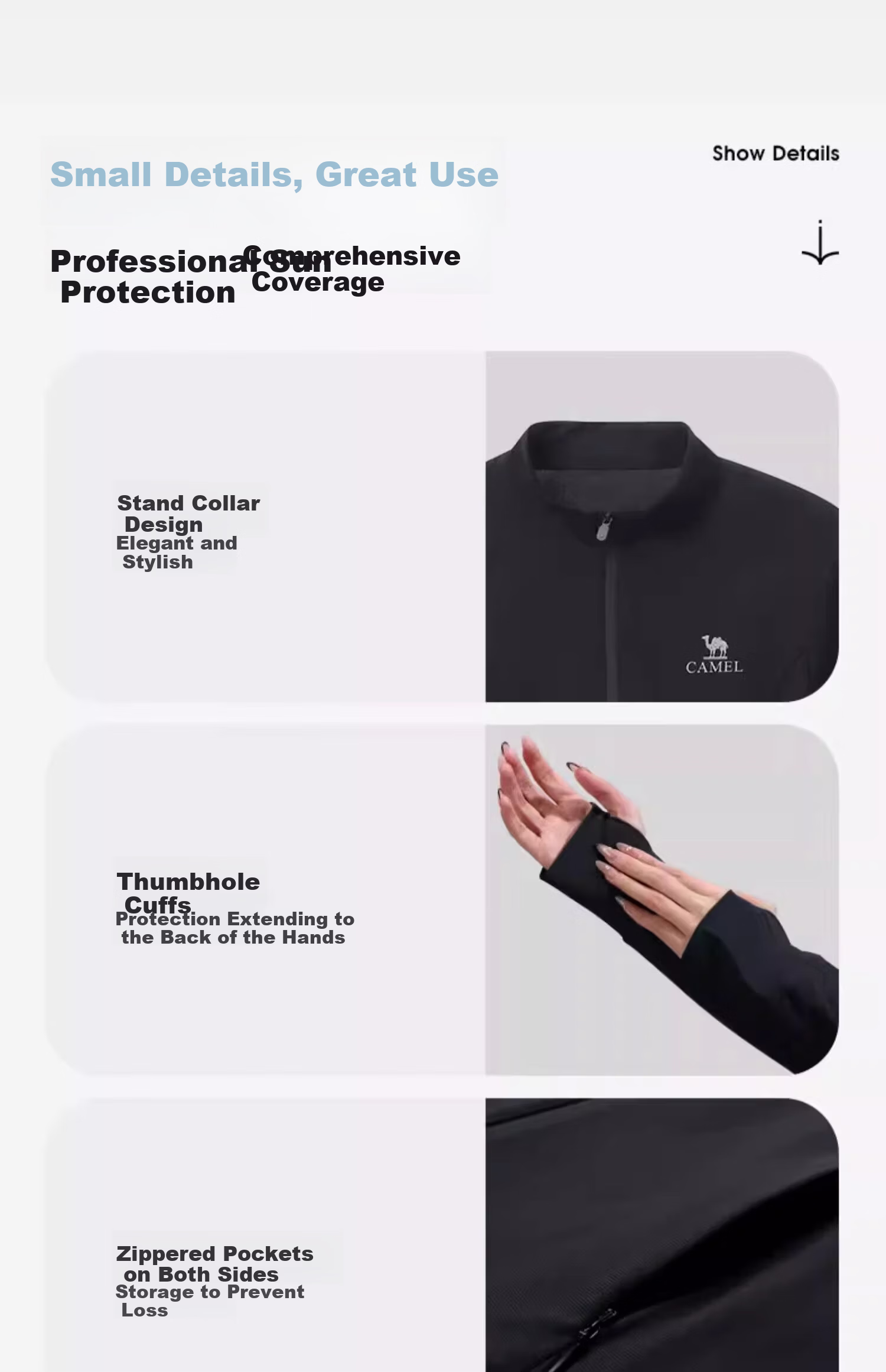 Camel Women's Outdoor Light-Colored Skin UV Protection Stand Collar Original Yarn Sun Protection Jacket Spring Summer New Lightweight Coat 16