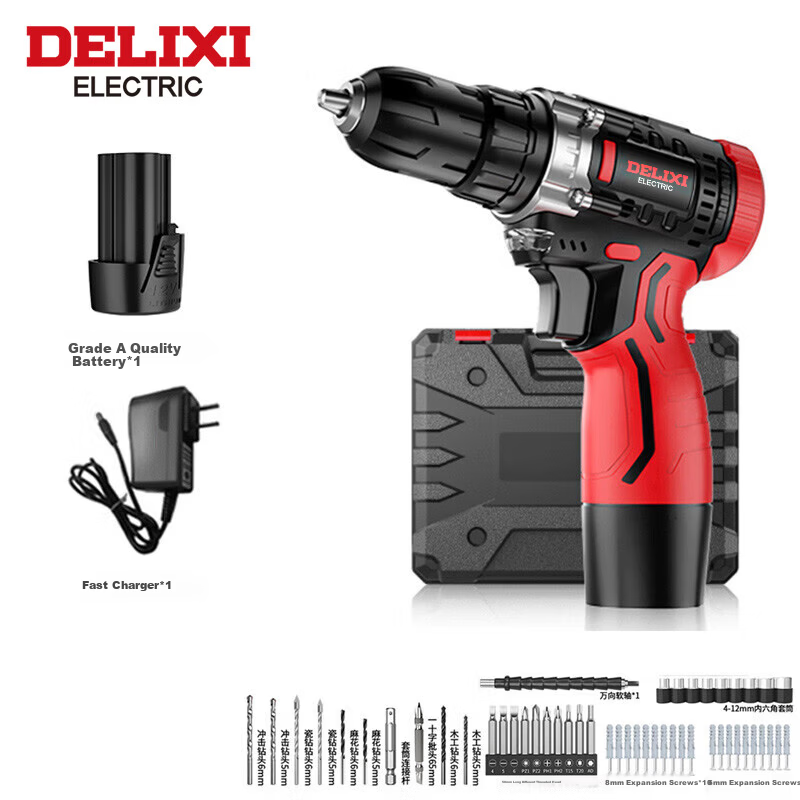 DELIXI ELECTRIC Cordless Electric Drill Lithium Battery Screwdriver Household Rechargeable Electric Screwdriver Power Tool Kit