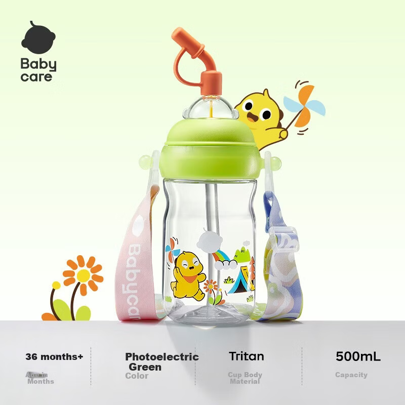 Babycare Children's Straw Cup Toddler Kindergarten Anti-Drop Portable Water Bottle 500ml School Use 2 Years+