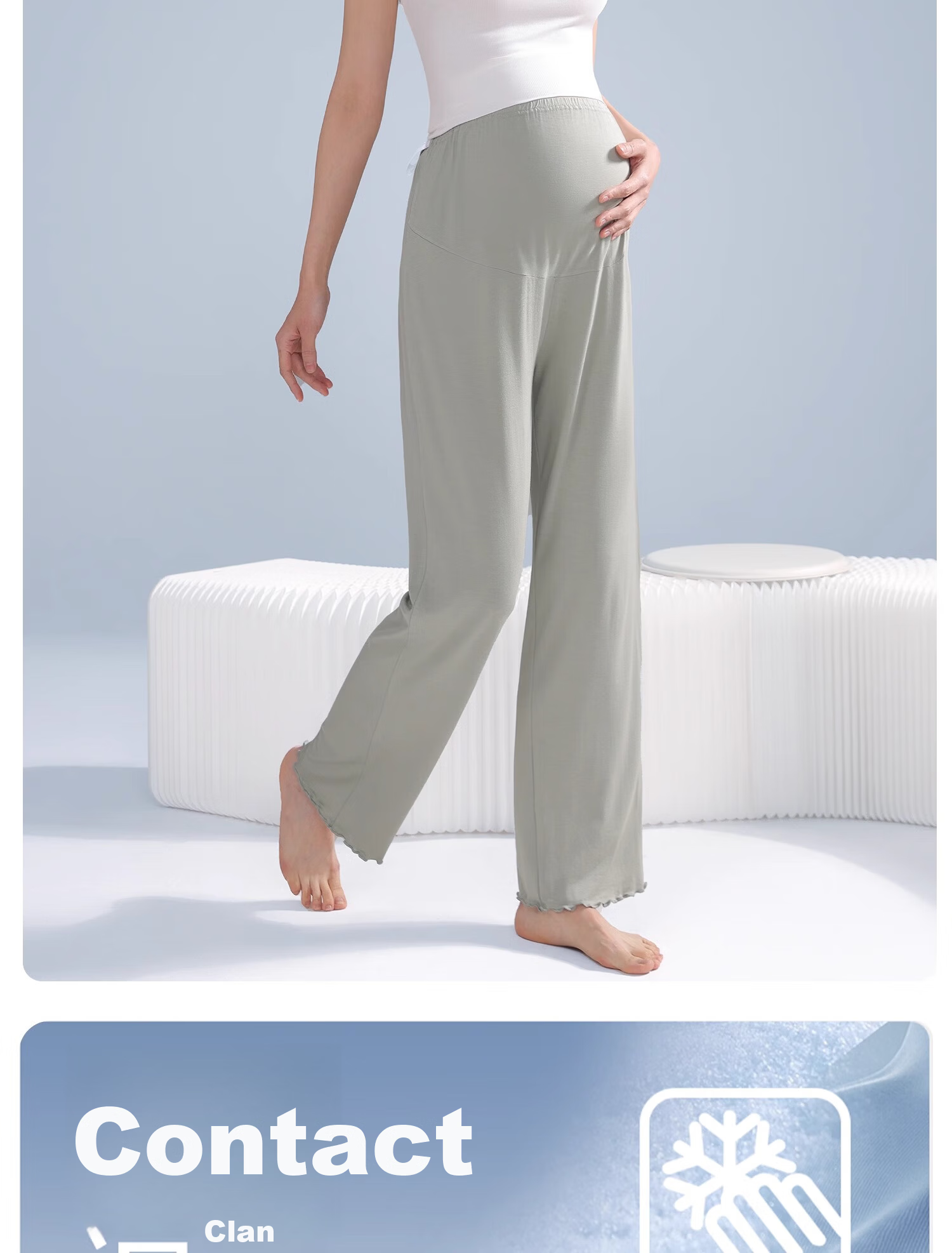 FENYE Maternity Sleep Pants Summer Thin Soft Modal Home Pants Adjustable Pajama Pants Green L 7