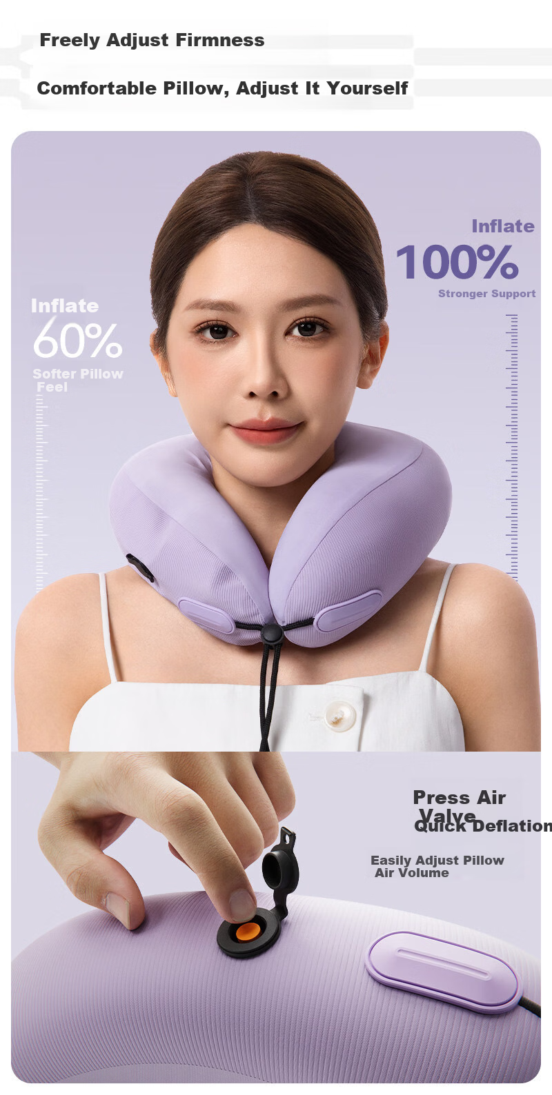 EVERYTHINK Inflatable Travel Neck Pillow U-Shaped Portable Airplane Sleep Pillow 7
