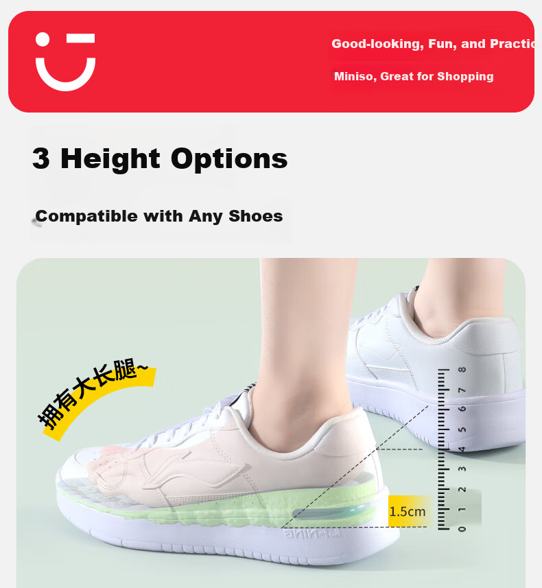 MINISO Cushioned Shock-Absorbing Height Increase Insoles for Men and Women, Invisible 3.5cm Elevation, Mugwort Odor-Resistant Breathable Sweat-Absorbing Insoles, Size 39-40 8