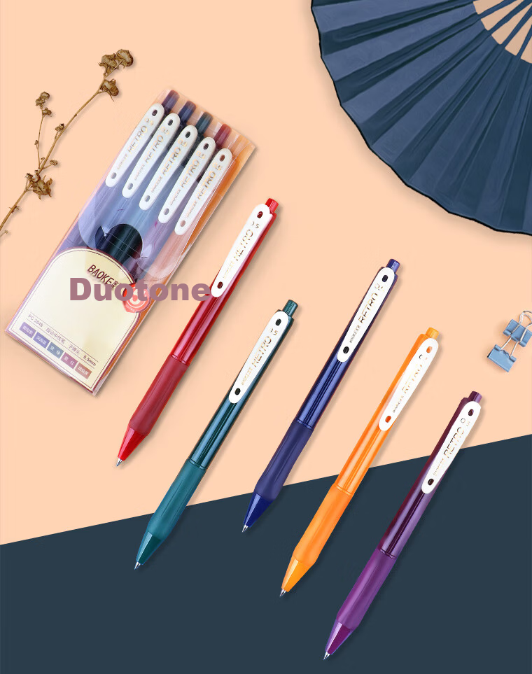 BAOKE 2PC-1969 Multifunction 4-in-1 Gel Pen 0.5mm Black Red Blue Green Teacher Student Marker Retractable Signature Pen 2pcs/Box 1