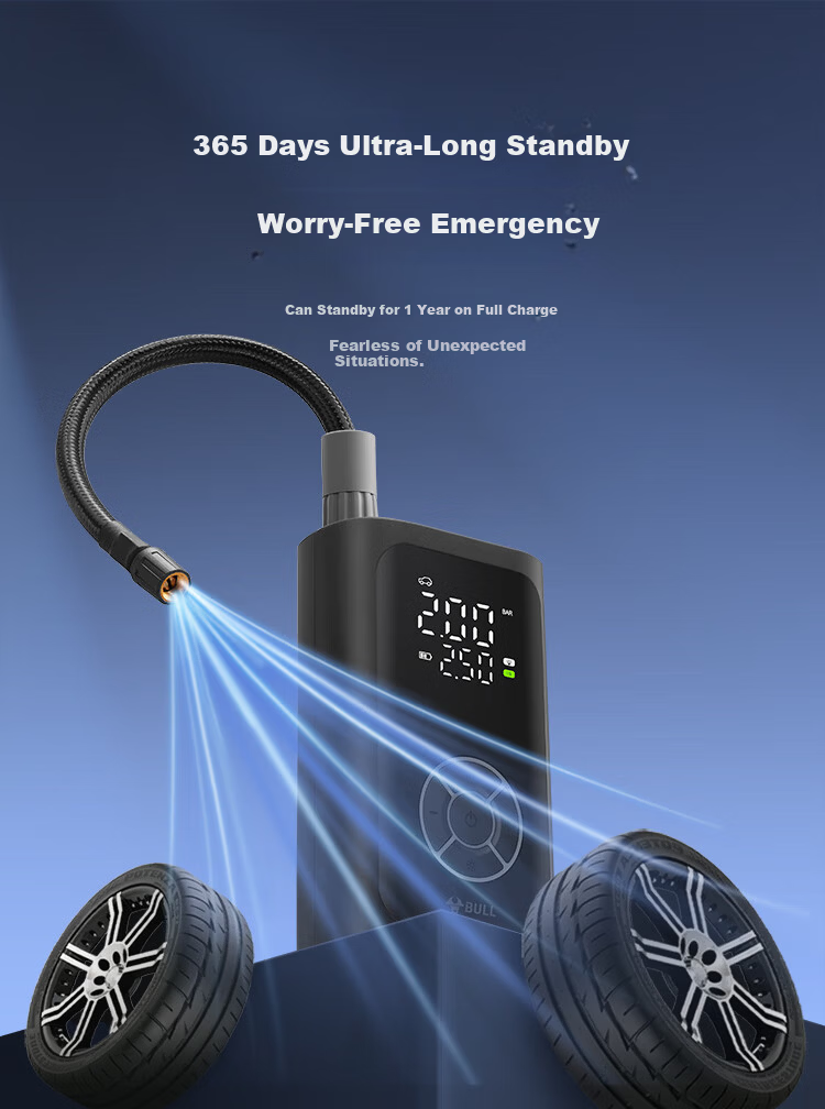 BULL Car Inflator Tire Pressure Monitoring Auto Tire Inflator Bicycle Air Pump 1800mAh*2 10