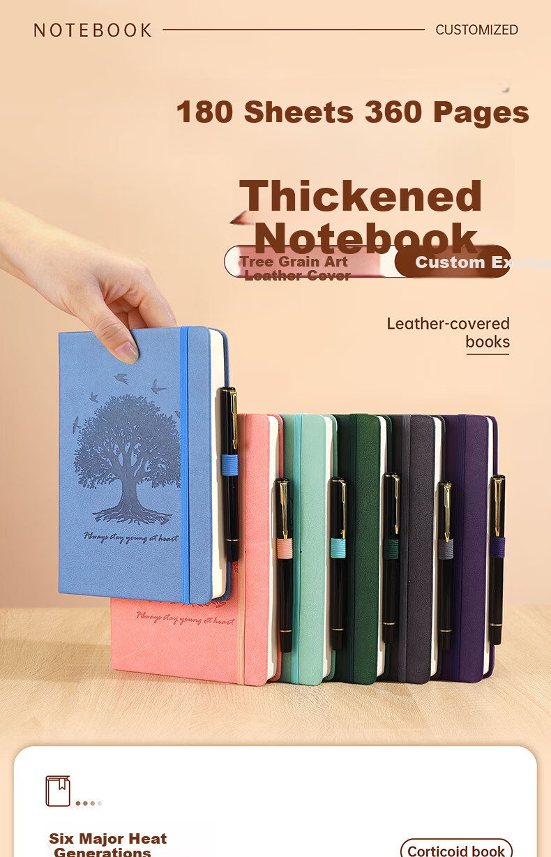 A5 Thickened 360-Page Faux Leather Strap Notebook Candy Color Business Student Simple Office Meeting Study Lined Journal Customizable 1