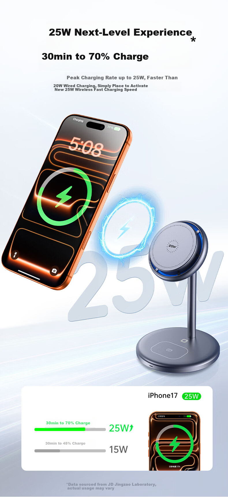 JD Jingzao 25W Wireless Magnetic 2-in-1 Charging Stand for iPhone 17 Pro Max and AirPods 4
