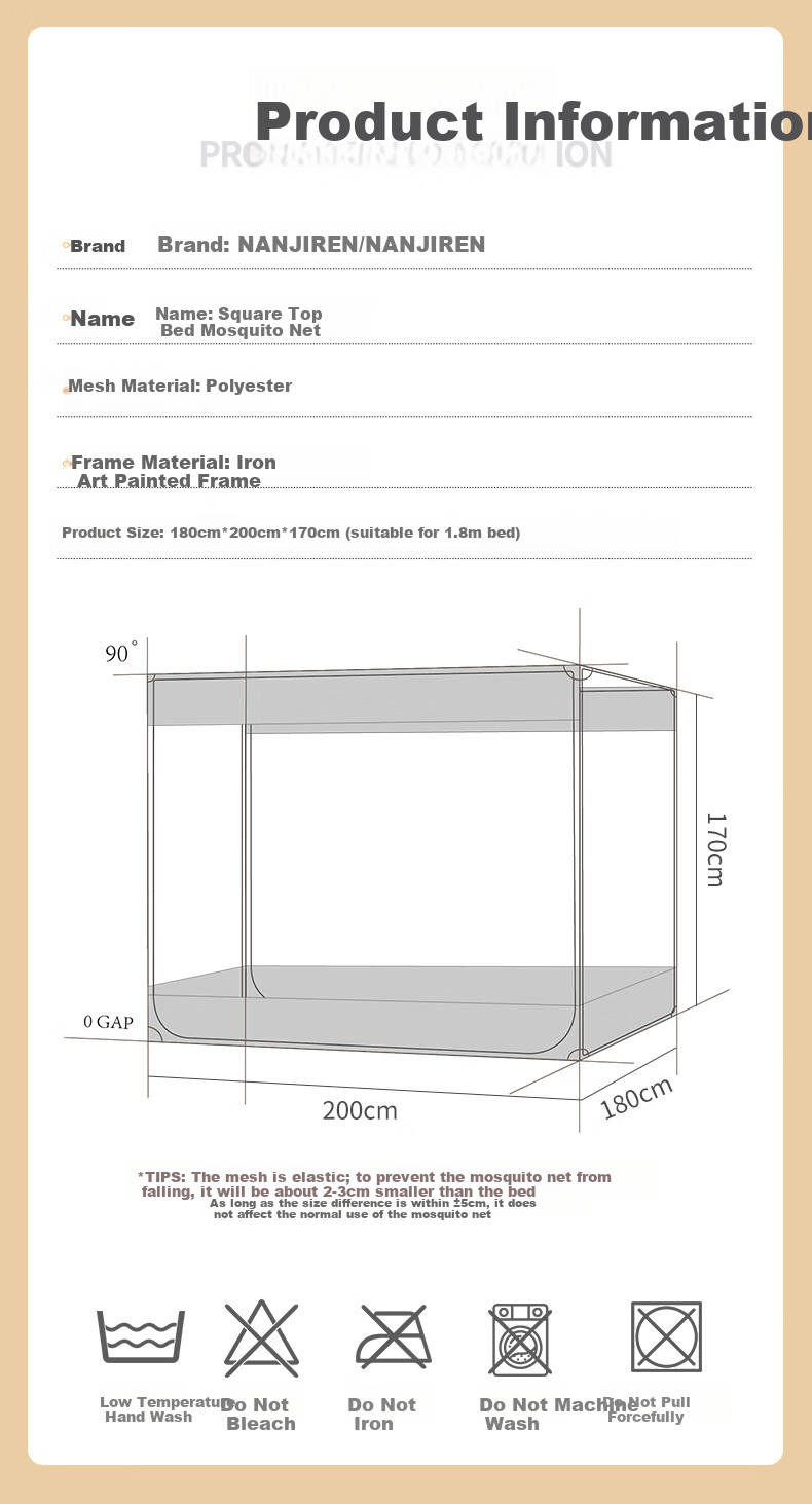 Nanjiren Children and Adult Anti-Fall Mosquito Net 1.8x2m Bed A-Class Dense Mesh Double Door Full Bottom Square Top Home Use with Frame 2