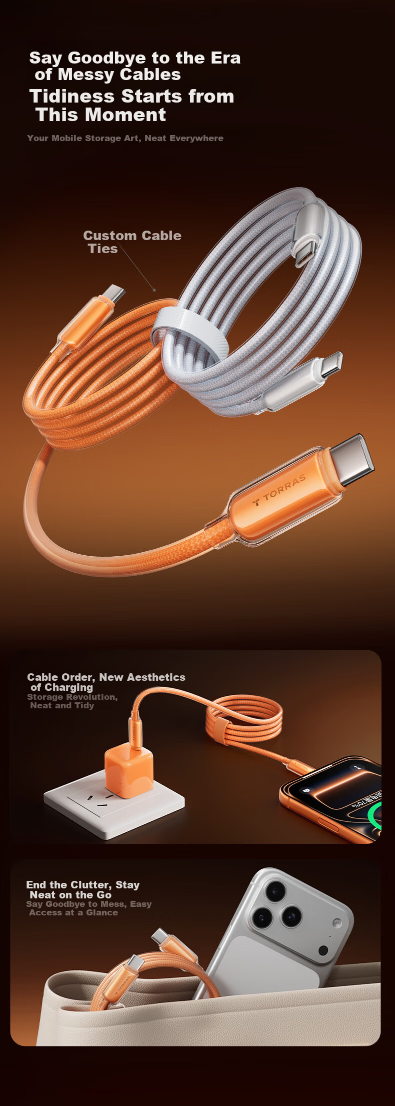 Torras Apple 17 Charging Cable [Little Ice Line · Low Temperature Protection] iPhone 16 Pro Max Data Cable Dual Type-C 60W Fast Charger Compatible with All Apple Models Car Fast Charging 9
