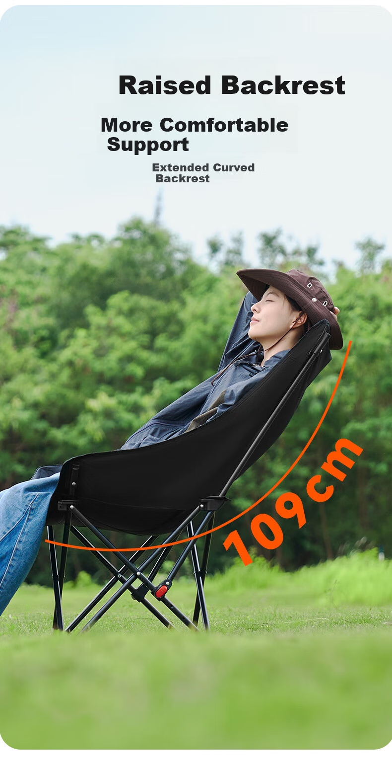 Waterman Outdoor Folding Chair Portable Recliner High Back Moon Chair with Footrest Three-Level Adjustment Picnic Camping Nap Chair 9