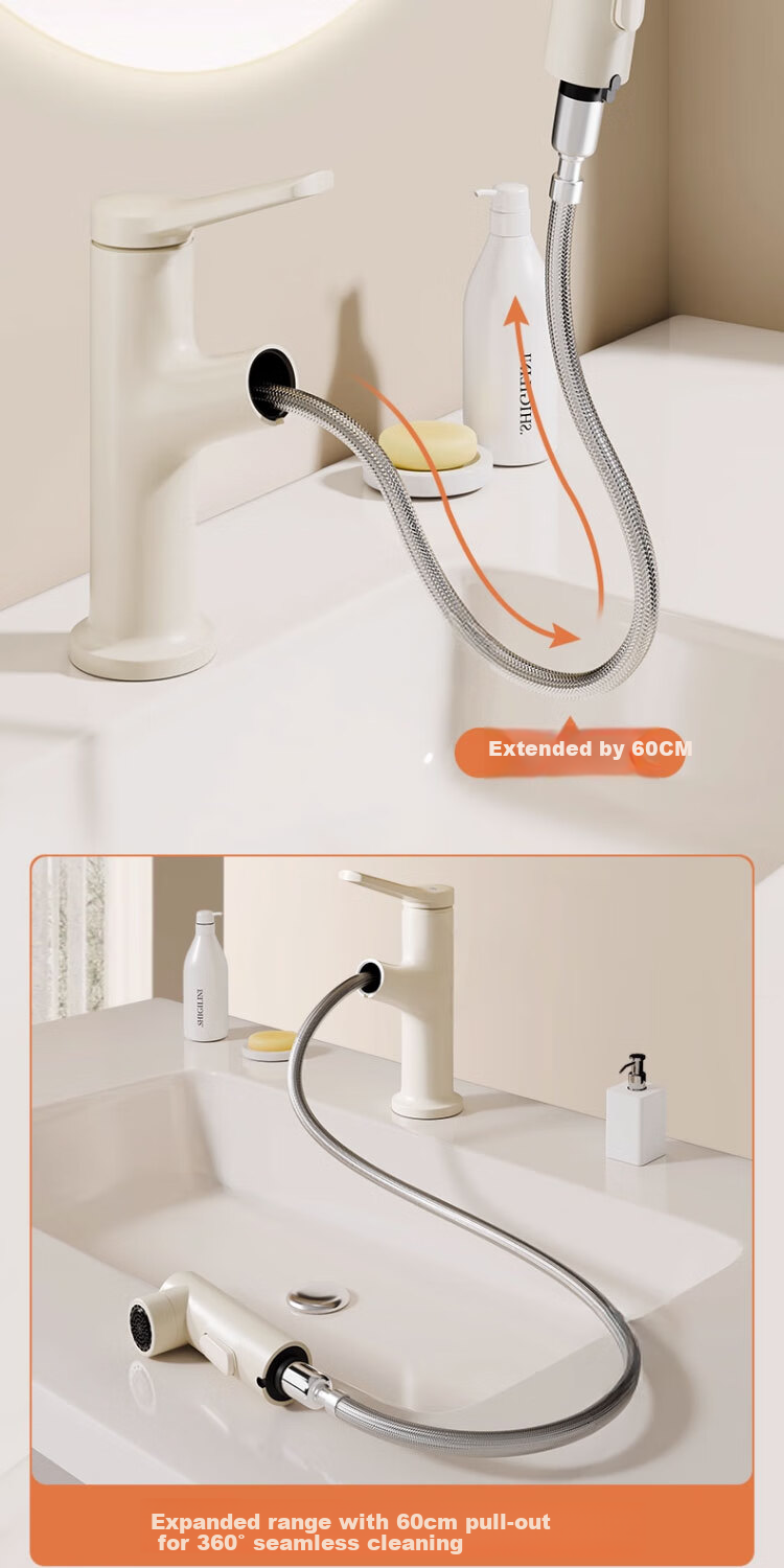 ILeddog [Germany] All-Copper Body Pull-Out Basin Faucet for Washbasin, Bathroom Universal Swivel Faucet MPCL 8