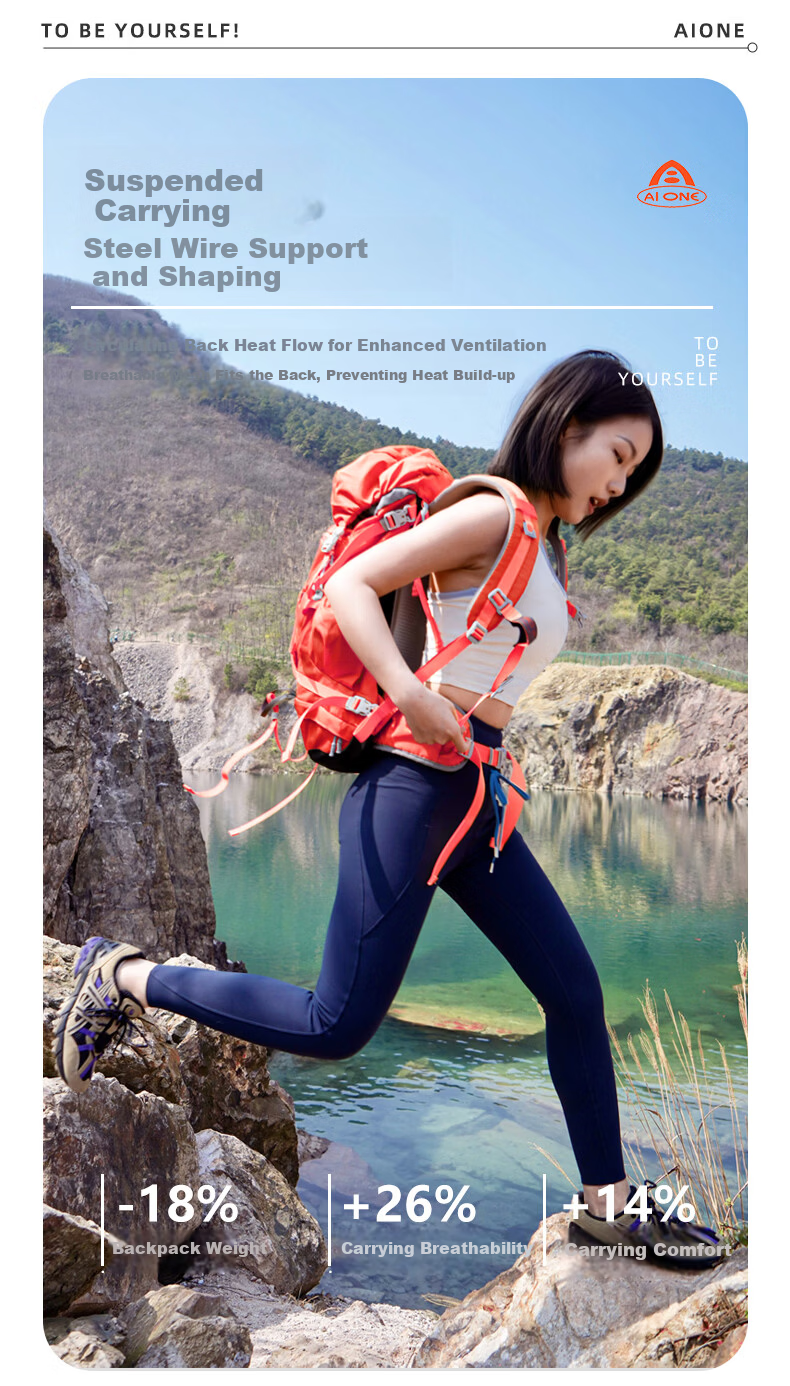 AiWang Women's Oxford Cloth Hiking Backpack Men's Outdoor Suspension Carrying Large Capacity Travel 35+5L Navy Blue 4