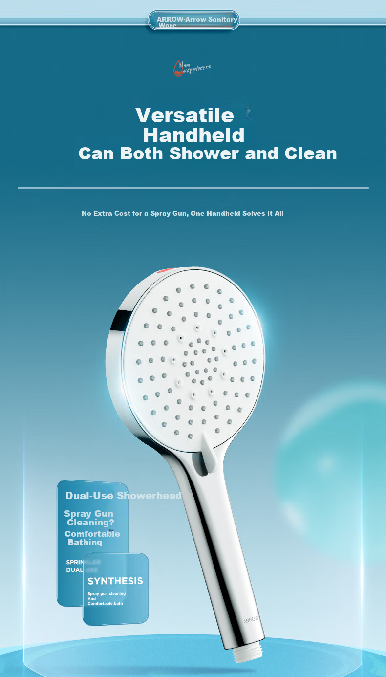 ARROW Bathroom Shower Head Pressure-Boosting Water-Saving Red Dot Award Back Spray Handheld AE58125CP 7