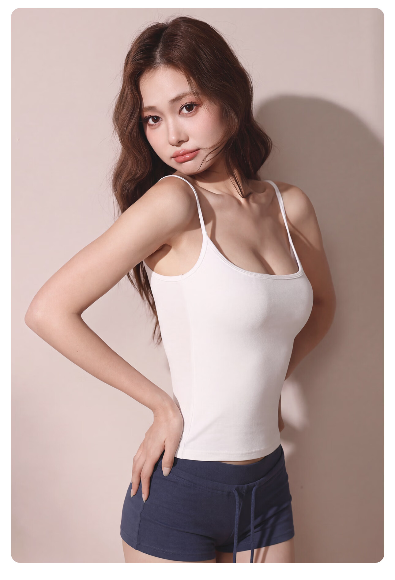 PINK AMY Pinkamy Peach Waist White Camisole Tank Top Women's Innerwear Basic Shirt 14