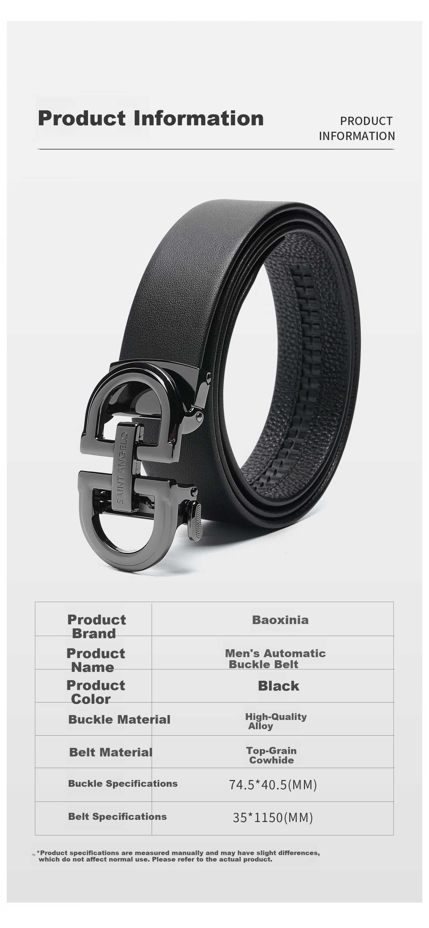 Baoxiniao 2026 New Men's Genuine Leather Business Casual Cowhide Automatic Buckle Belt 115cm 4