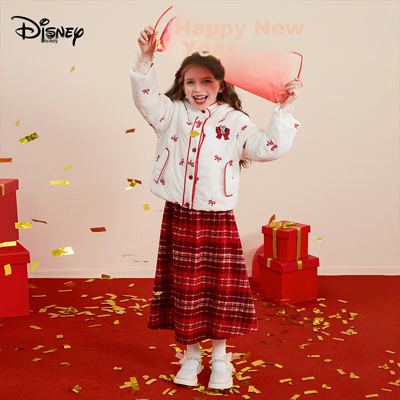 Disney Girls' Children's Outfit Spring Autumn 2026 New Stylish Baby Winter Padded Jacket and Plaid Skirt Two-Piece Set