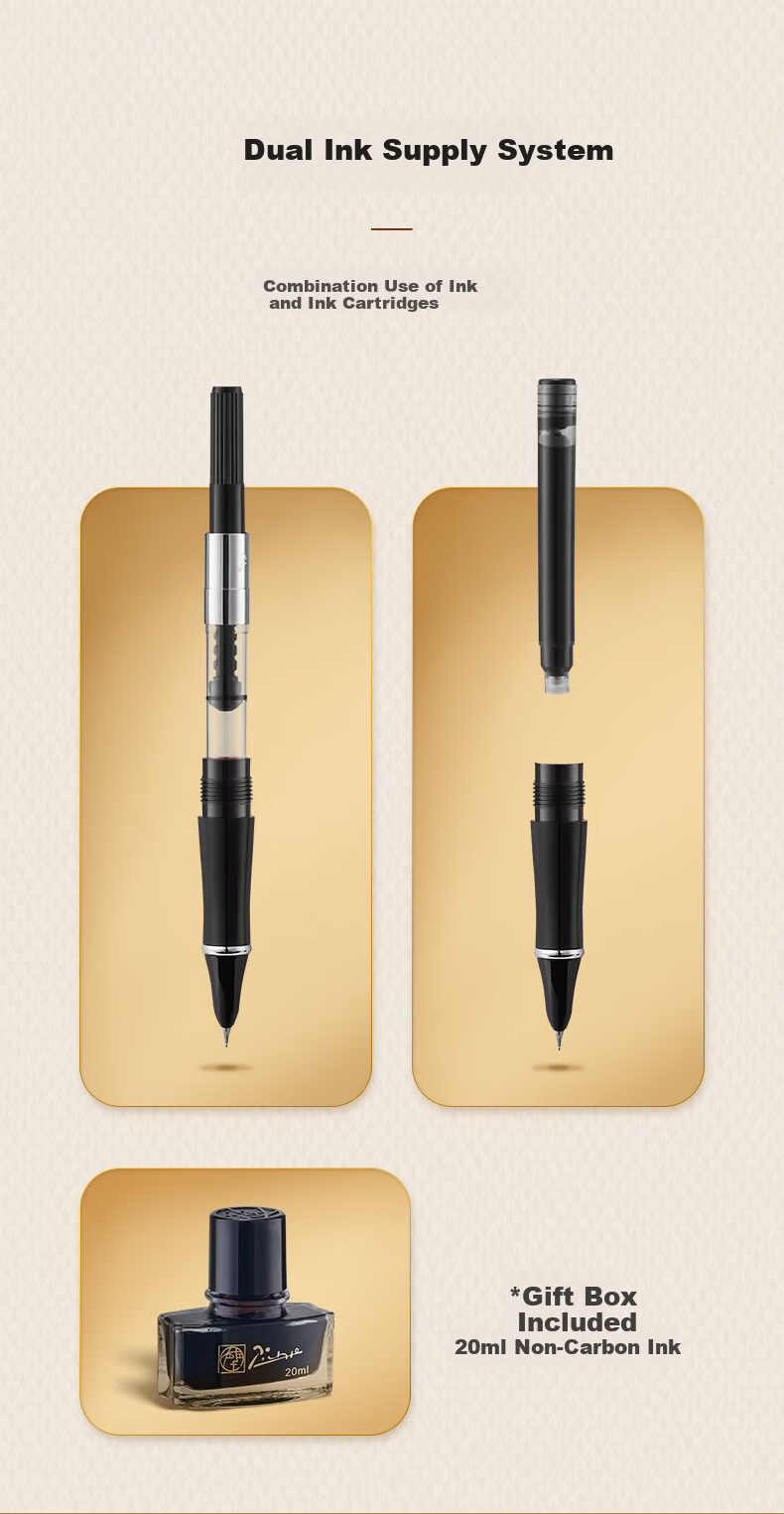 Pimio Fountain Pen And Signature Pen Set for Elementary School Students Grades 4-6, Beginner Writing Practice Stationery Set, 606 Ink Gift Box Graduation Present, Gold 7