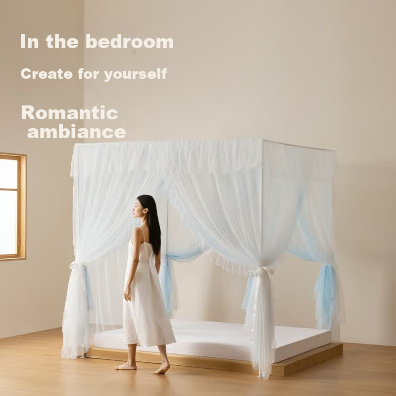 MEDOGA 2026 New A-Class Princess Style Floor-Length Premium Indoor Bed Canopy Mesh Mosquito and Dust Proof 1.8m Light Tea Color