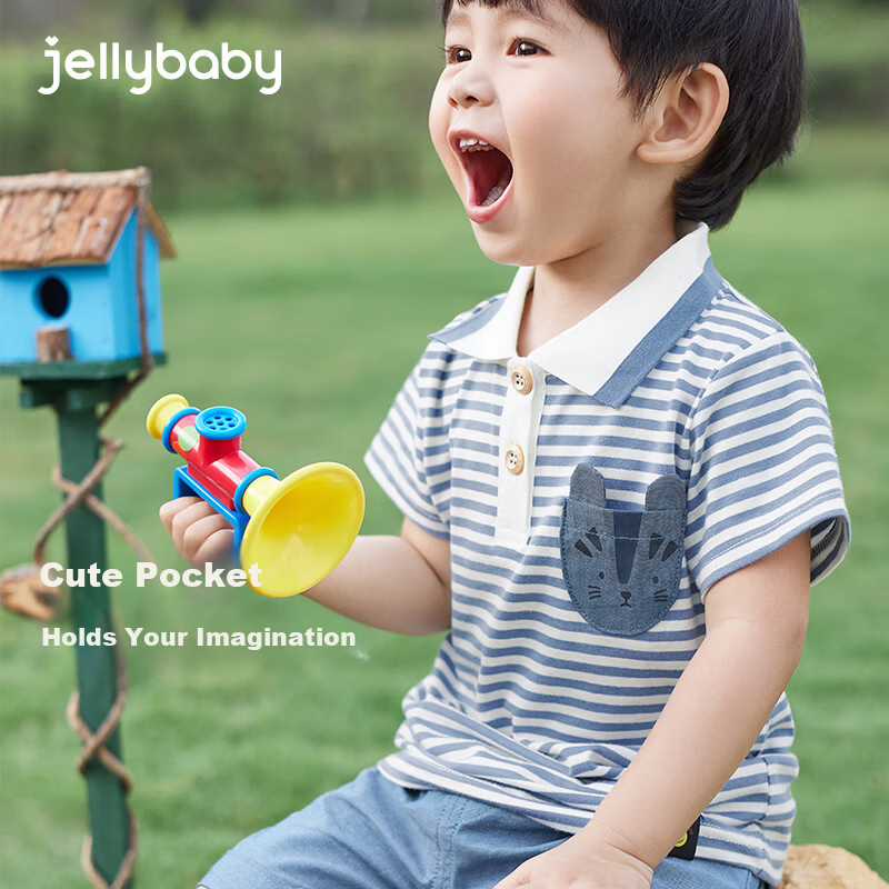 JELLYBABY 3D Polo Collar Summer Boys' Casual Set Lightweight Short Sleeve T-Shirt Loose Fit Comfortable