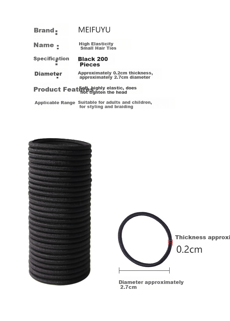 MEIFUYU Small Thumb Hair Ties 200pcs High Elasticity Children's Black Hair Bands WH7216 1