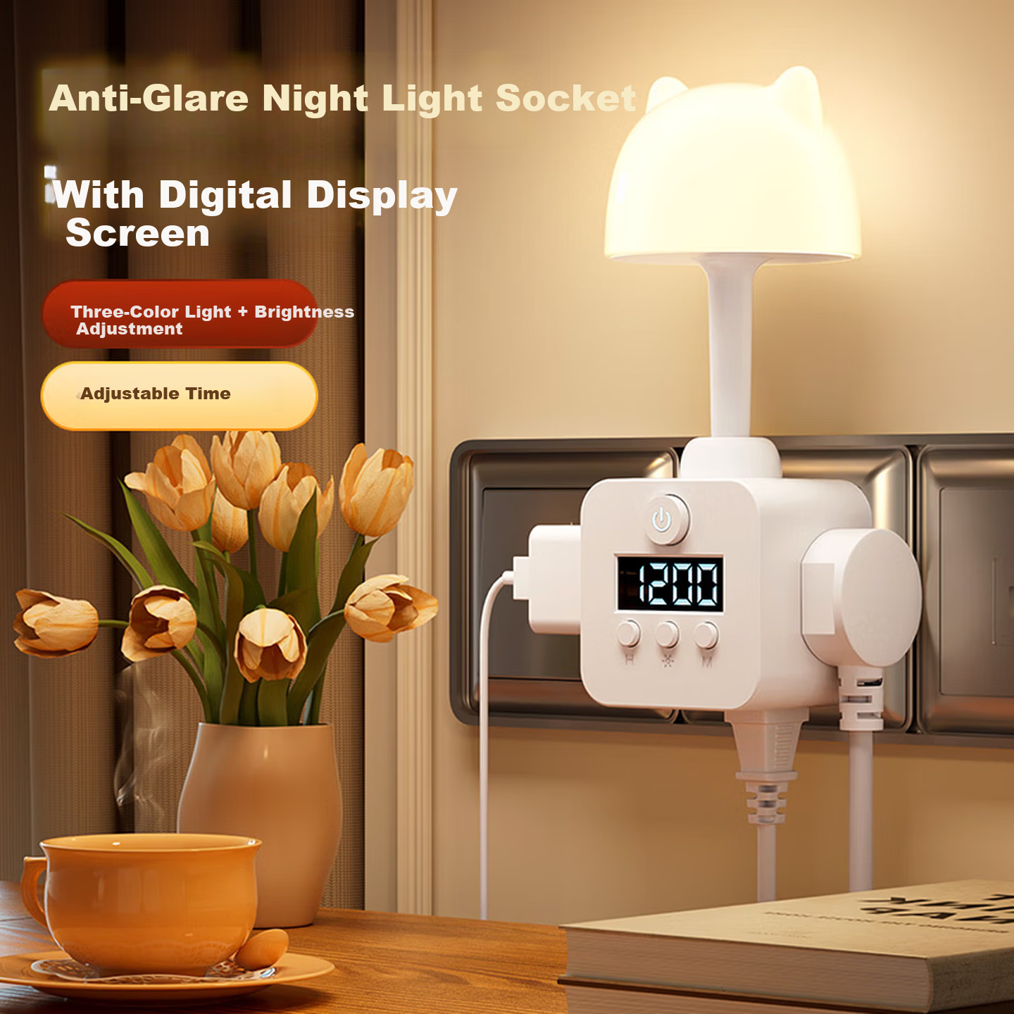 DUPAI Smart Remote Control Eye Protection Night Light Integrated Socket Bedside Table Lamp Bedroom Baby Nursing Maternity Baby Sleep Lamp