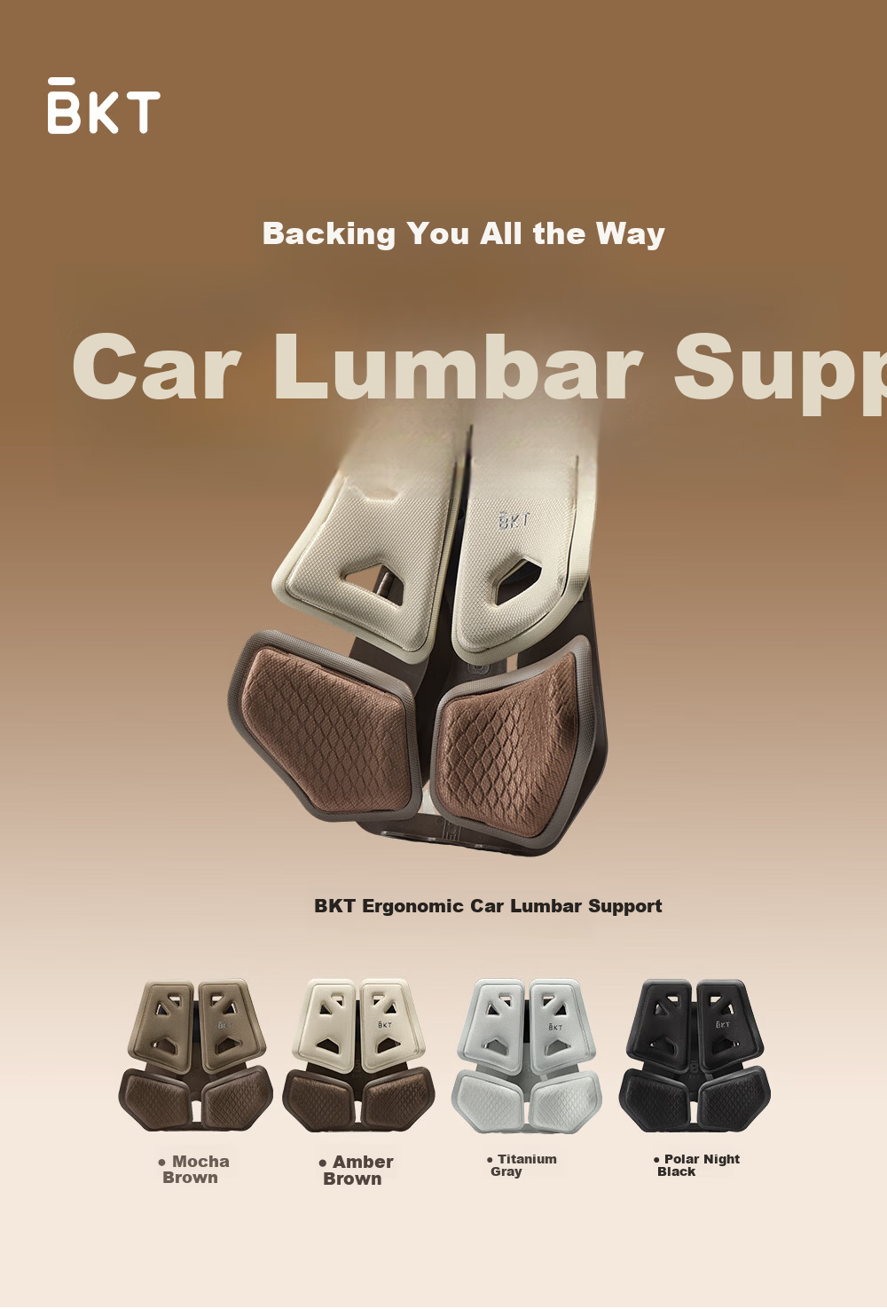 BKT Car Lumbar Support Cushion Driving Waist Protector Long Sitting Waist Support Pad Office Backrest Seat Cushion Men's Gift 1