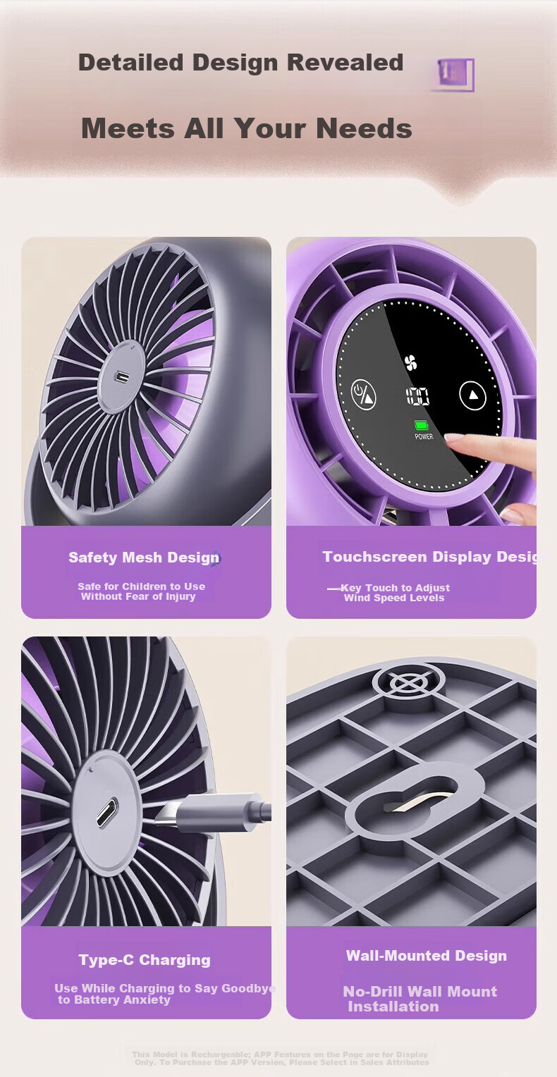 KOVOL 100-Speed Hurricane Clip & Stand Desktop Mini Fan USB Rechargeable Quiet Air Circulation Cooling for Office Dormitory 9