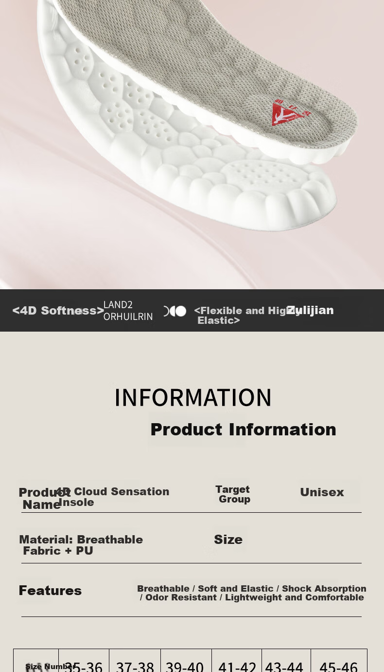 Zulijian Women's Insoles Soft Sole Comfortable Sweat-Absorbing Odor-Resistant Breathable Sports Shock Absorption Anti-Fatigue Pain Relief 11