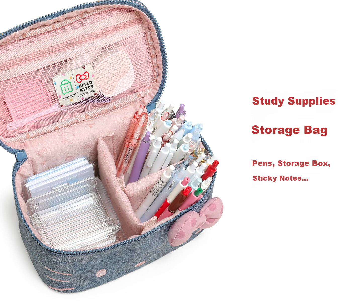 Toutou New Hello Kitty Denim Makeup Bag Storage Camera Bag Children's Day Birthday Gift for Girlfriend 14
