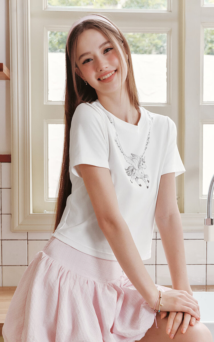 Semir Women's Short Sleeve T-Shirt Summer Crop Printed Slim Fit 2026 Design Pullover 10A326100005 2