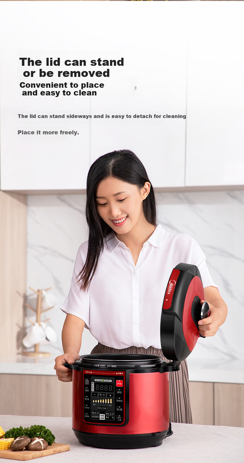 Midea 6L Electric Pressure Cooker, Large Capacity, 7 Adjustable Pressure Levels, Household Rice Cooker for 5-8 People, Fully Automatic Smart Reservation, Open-Lid Cooking, Soup and Rice Cooker MY-QC60 8