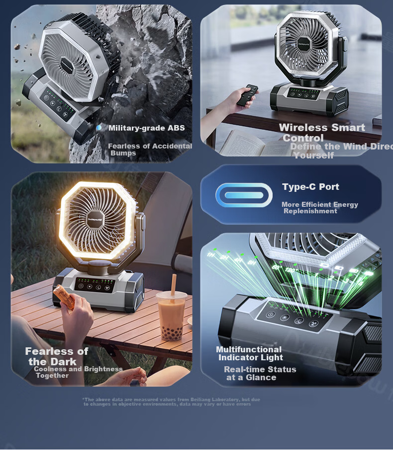Doublepow Rechargeable Fan 40000mAh Large Capacity Long Battery Life Outdoor Camping Oscillating Mini Fan - 8808B Gray 5