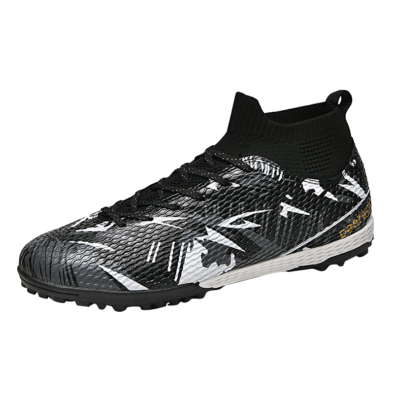 DEERWAY TF Turf Soccer Shoes Men High-Top Ankle Support Youth Teen Competition Training White Black Size 39