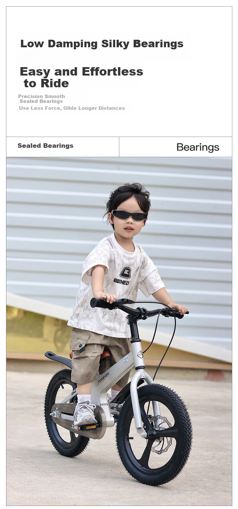 Forever Children's Bicycle 14-inch Magnesium Alloy Boys Girls Kids Bike with Training Wheels for Ages 3-6-10 Silver 11