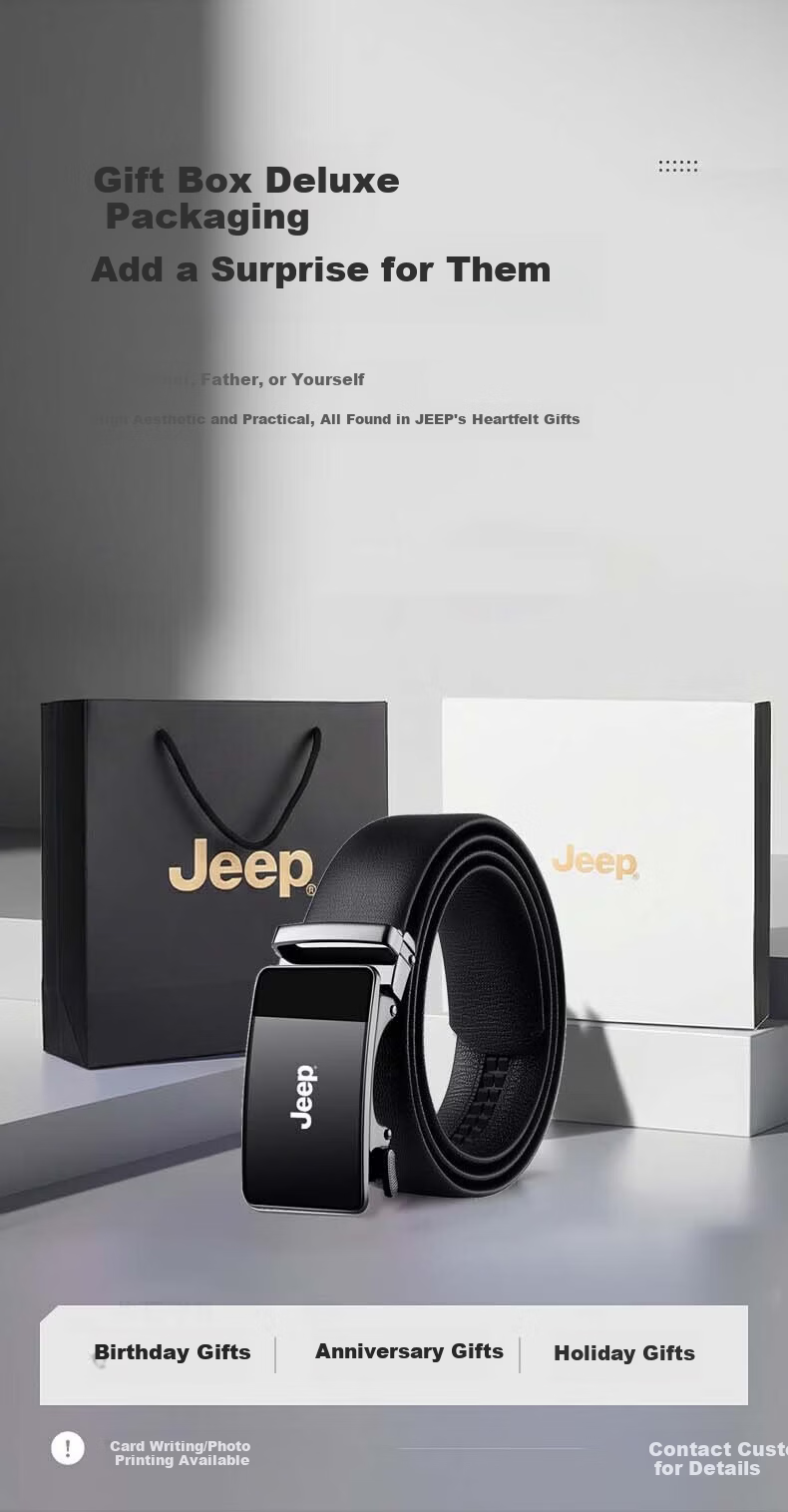 JEEP Men's First Layer Genuine Leather Automatic Buckle Belt 2026 New Cowhide Waistband Father's Day Gift for Dad 3