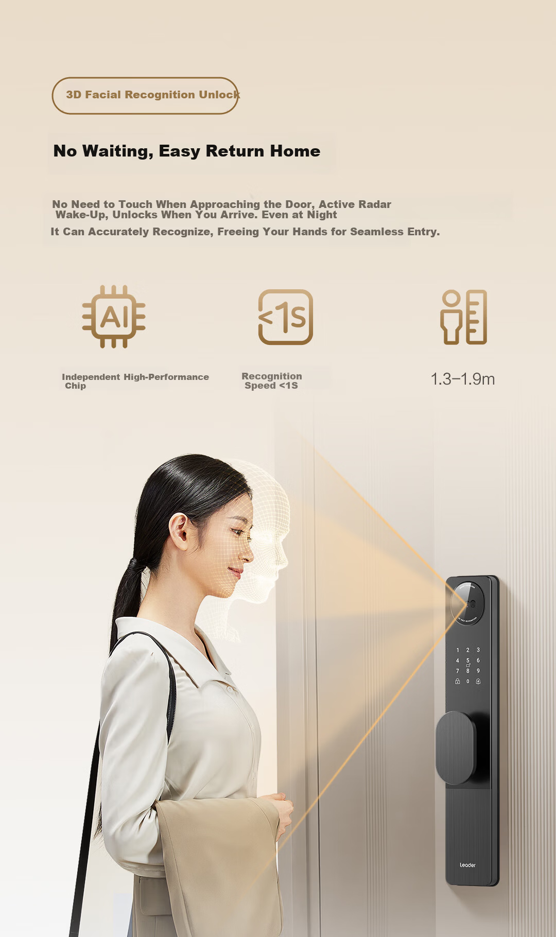 Leader Home Smart Door Lock, Fingerprint Password Lock, Anti-Theft Door Lock, Electronic Lock, Installation Included, Intelligent Fingerprint Password Lock E200 3