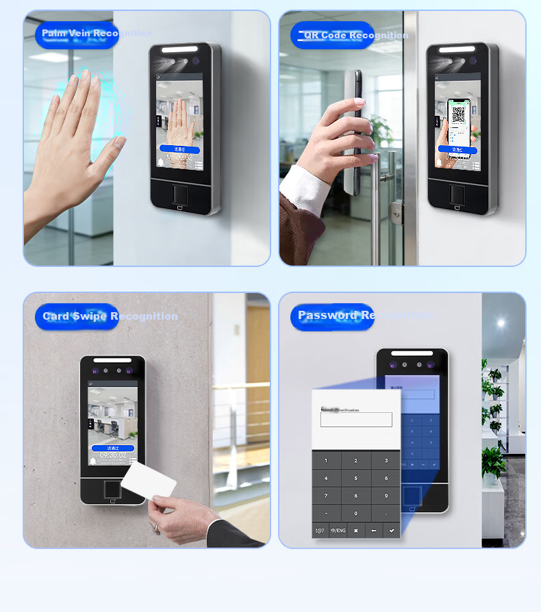 Dongwei Facial Recognition Access Control All-in-One Attendance Machine with Palmprint, Fingerprint, IC Card, Password, Office Remote Mini Program, LAN, 5-inch Display 1