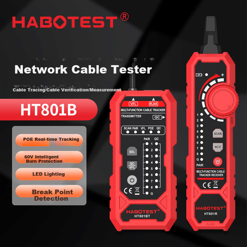 HABOTEST Network Cable Tester HT801B Multifunction Broadband Signal Continuity Checker Tool