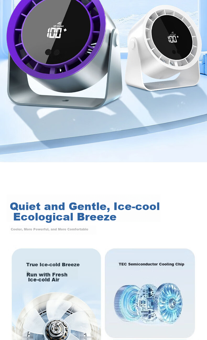 Xuanka 100-Speed Silent Circulating Desktop Fan Portable Cooling Small Fan for Students Dormitory Camping Home Office USB Rechargeable 3C Certified 2
