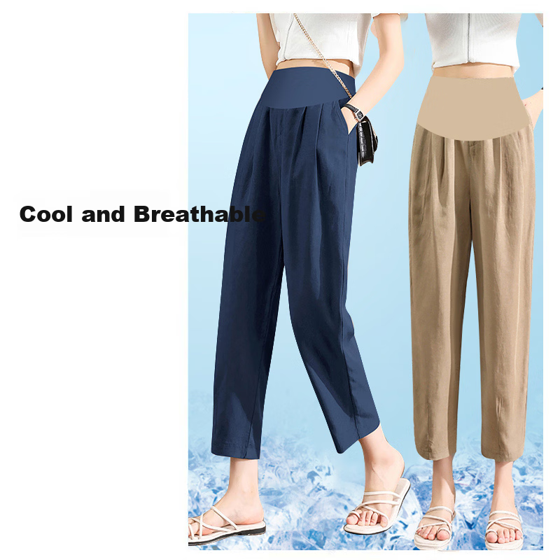 JOYNCLEON Maternity Pants Spring and Autumn Wear Imitation Cotton Linen Thin Maternity Trousers Khaki L jyk19882 3