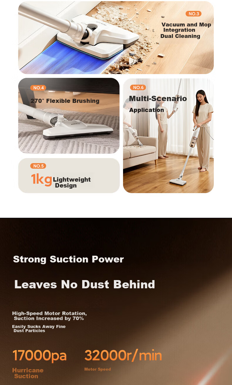 AUX Vacuum Cleaner Home Powerful Suction Pet Hair Small Handheld Wet and Dry 2-in-1 Carpet Low Noise Dust Remover AXC-327A Deluxe Edition 1