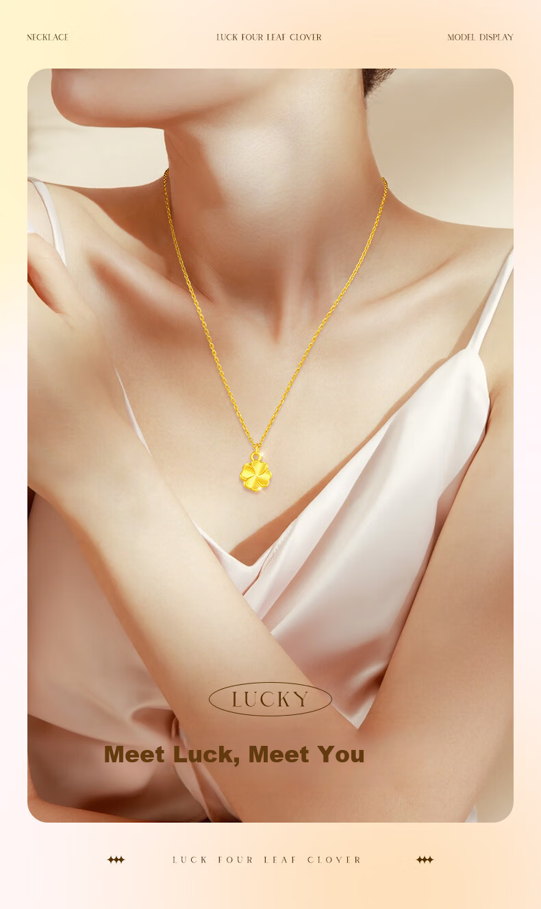 Liyi Jiujiu Gold Four-Leaf Clover Necklace for Women, Birthday Gift for Wife and Girls, Practical Children's Day Gift 2