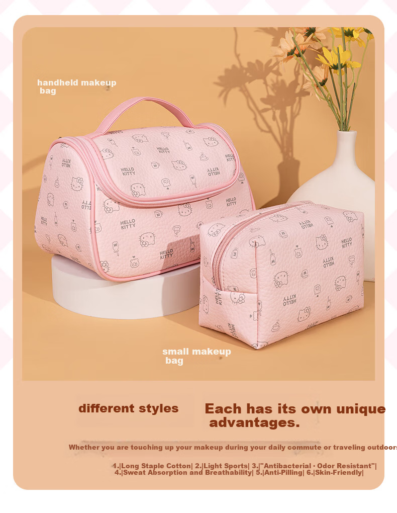 SANRIO Hello Kitty Large Capacity Cosmetic Bag Portable Travel Toiletry Bag Waterproof Authentic 3