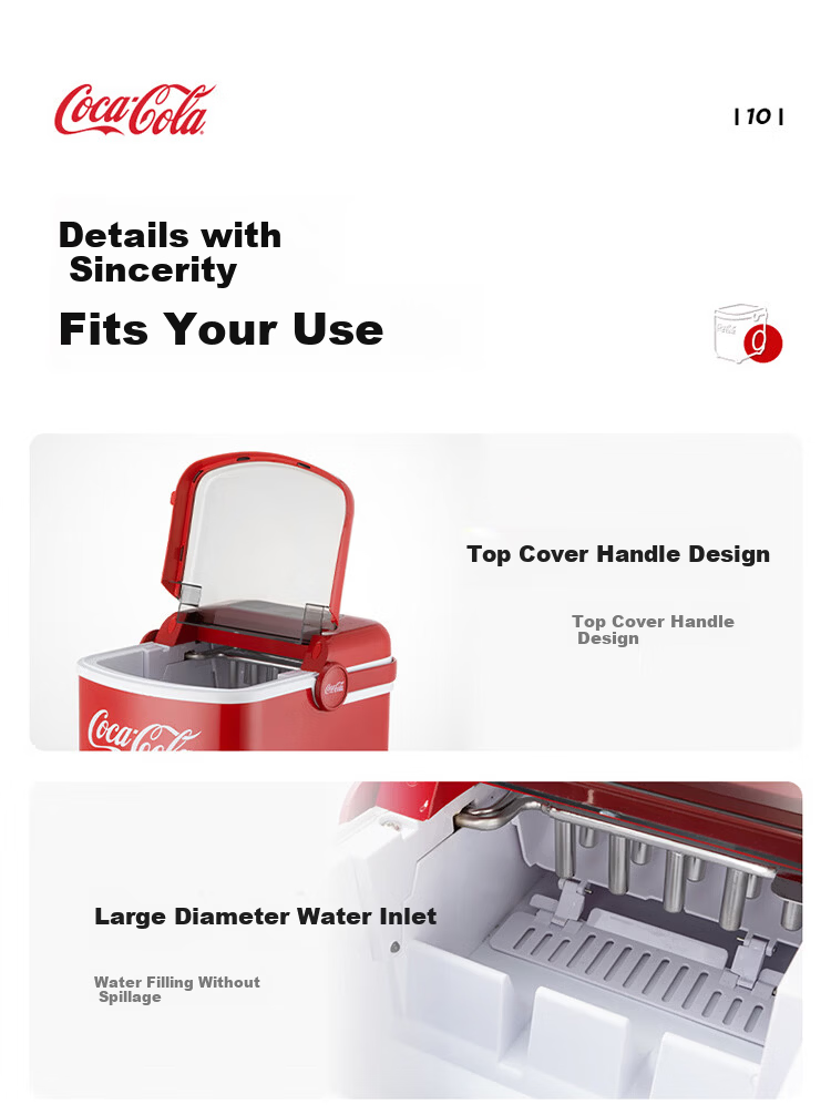 Coca-Cola Home Use Small Fully Automatic Ice Maker One-Key Cleaning Bullet Ice Mini Dormitory Ice Machine Adjustable Ice Size Portable 1.2L About 100 Ice Cubes AH-18ZB05J 18
