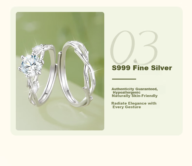 Lao Miao 999 Pure Silver Couple Adjustable Rings for Men and Women Valentine's Day Birthday Gift for Girlfriend and Wife 6