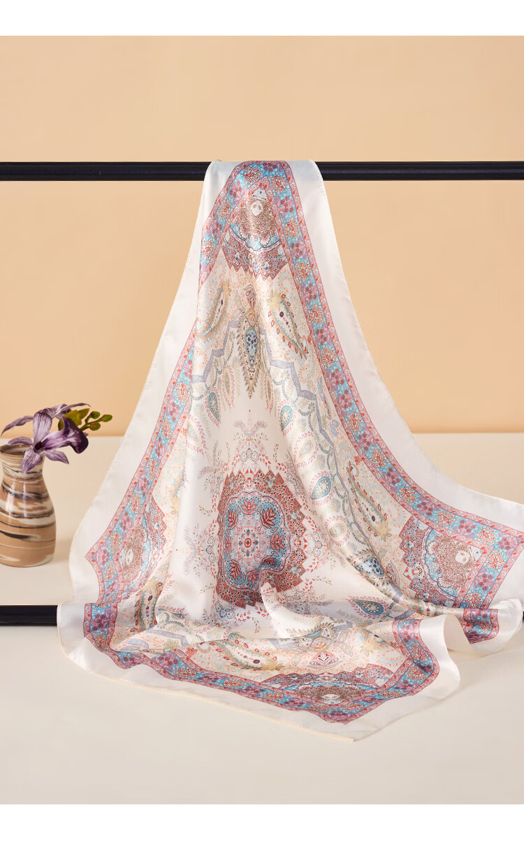 Shanghai Story 100% Mulberry Silk Square Scarf Satin Scarf Gift Box Cashew Pattern - Elegant Orange 12