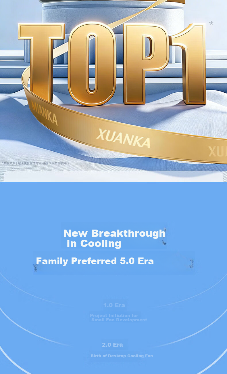 Xuanka 100-Speed Silent Circulating Desktop Fan Portable Cooling Small Fan for Students Dormitory Camping Home Office USB Rechargeable 3C Certified 1