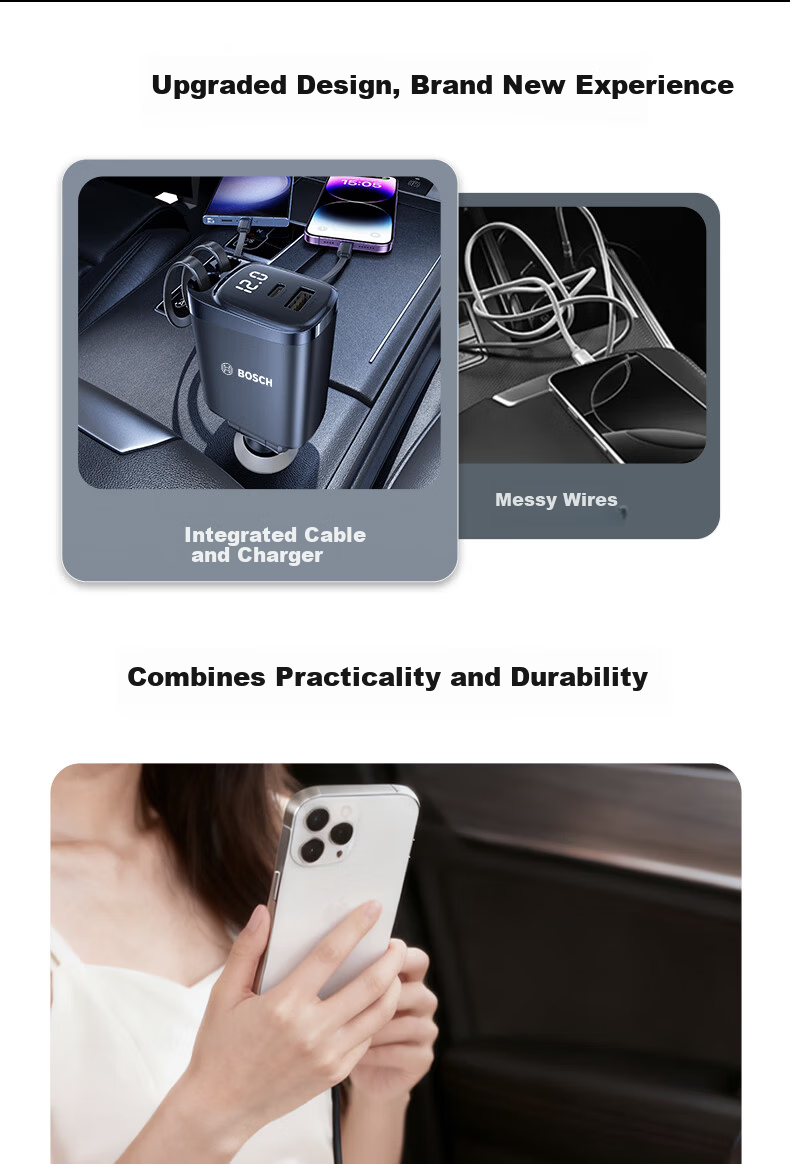 BOSCH SC580 Car Charger Super Fast Charging Cigarette Lighter Adapter Triple USB Car Charger Super Fast Car Charging Head 7