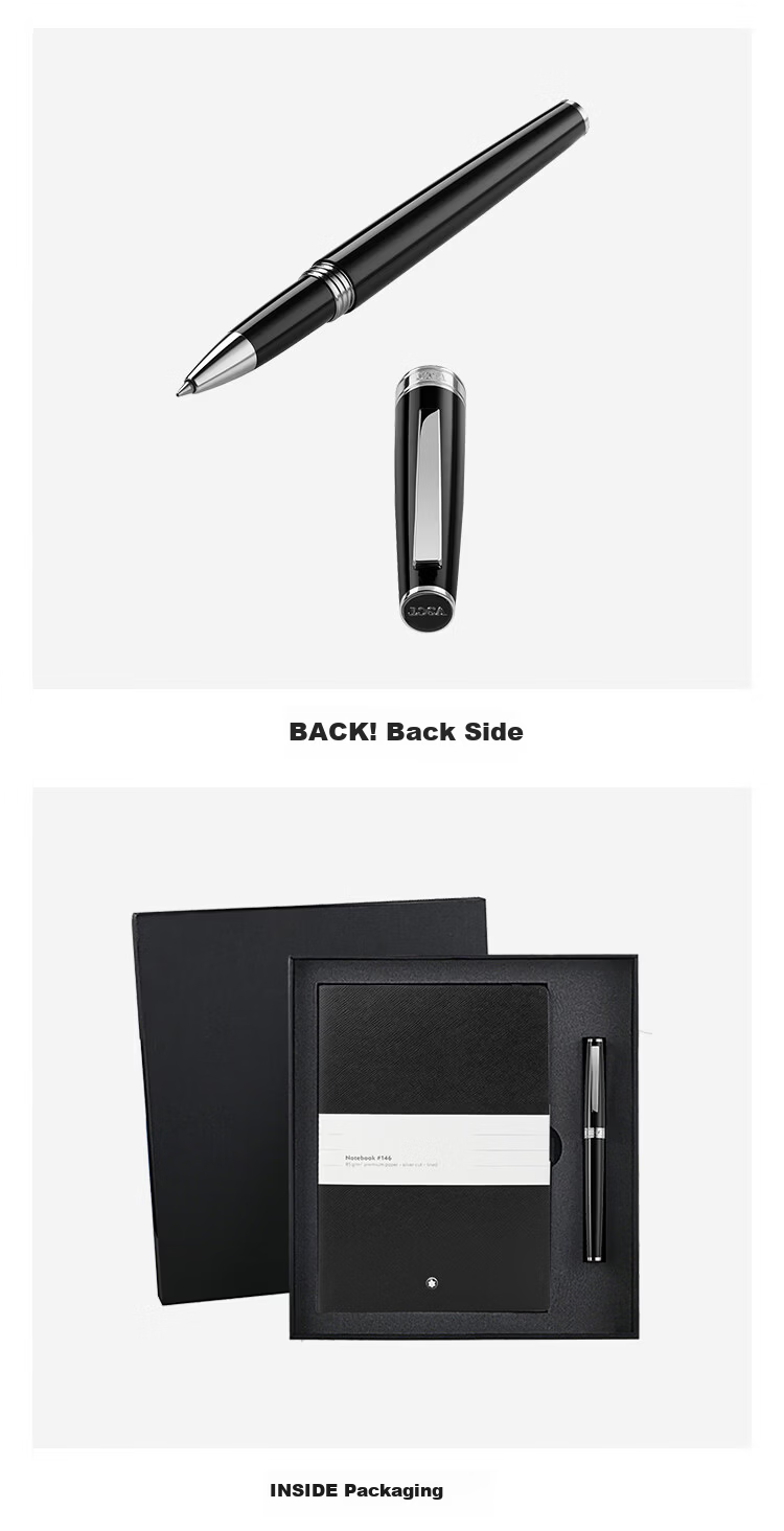 MONTBLANC Black Notebook + Italian Pinafore Signature Pen Set, Basic Version, Father's Day Gift 24